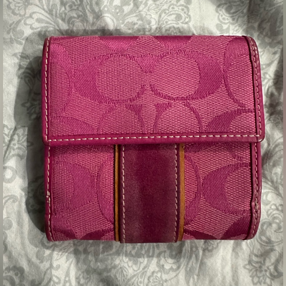 Pre loved.  Coach Signature Collection Bi-Fold Compact Wallet pink